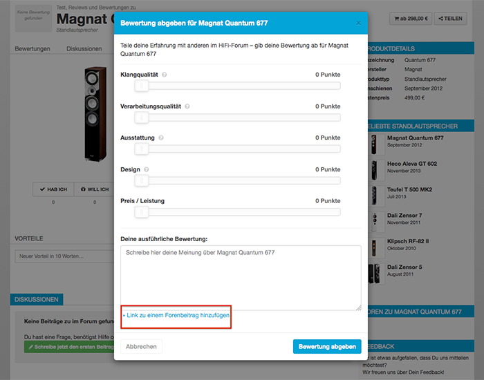 Verlinkung der Bewertung mit einem Posting vom Forum im Bewertungsformular