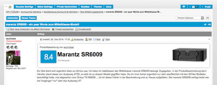 Anzeige eines Produktseiten Reviews im Forum